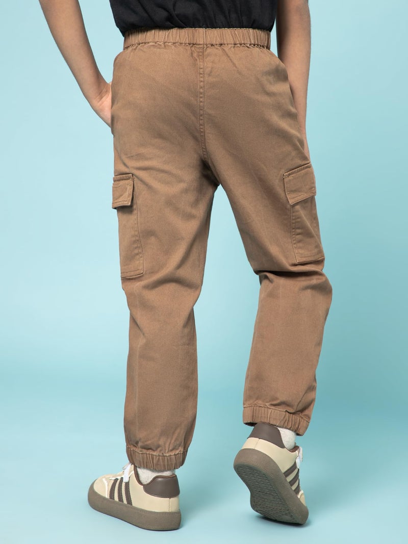 Alan Jones Clothing Kids Mid Rise Ultra Stretch Cargo Joggers (Brown_12-13 Years) - Image 4