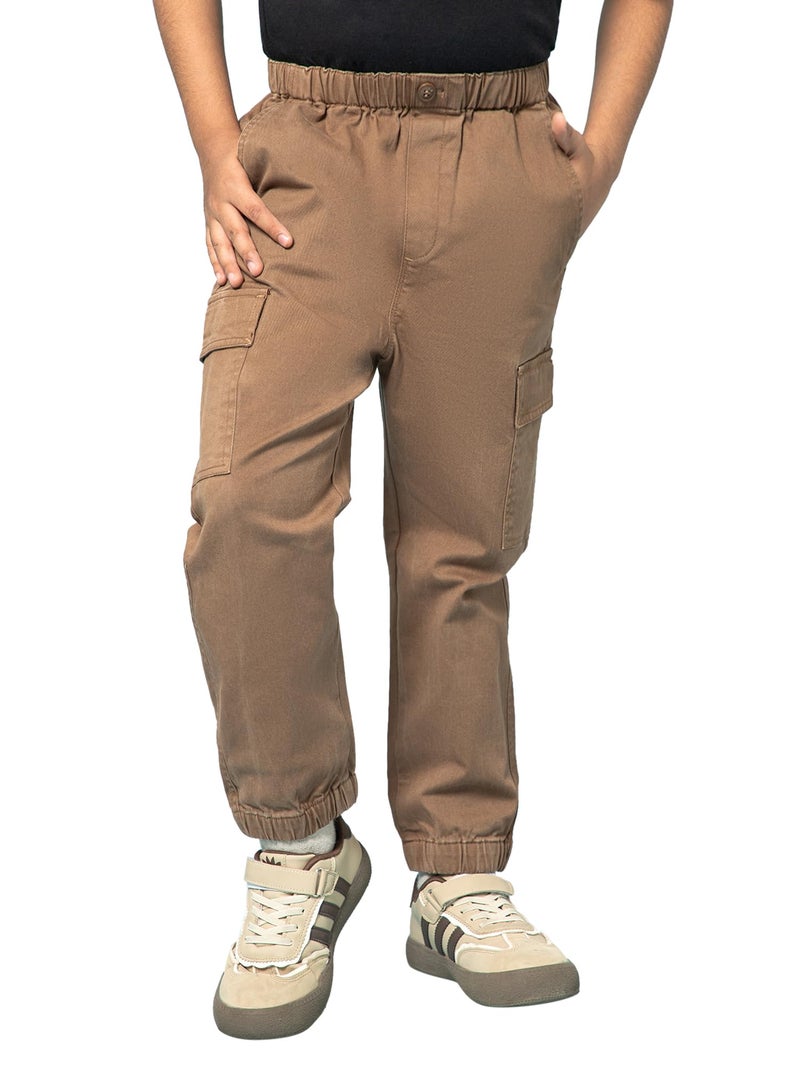 Alan Jones Clothing Kids Mid Rise Ultra Stretch Cargo Joggers (Brown_12-13 Years) - Image 1