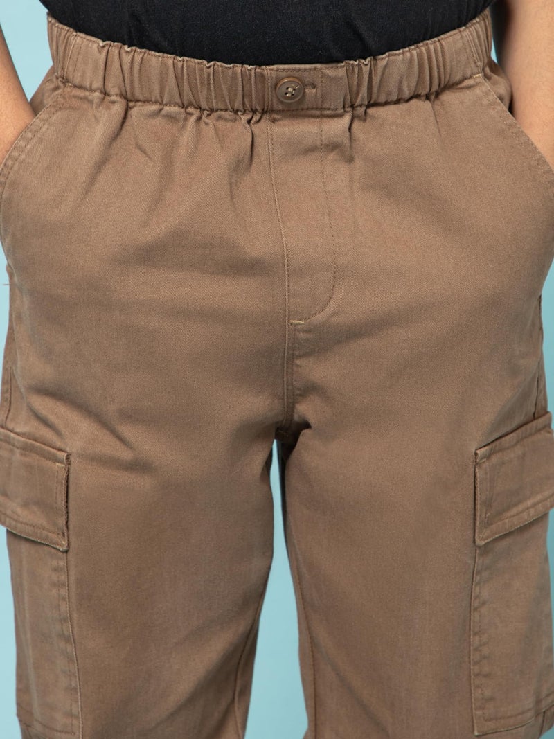 Alan Jones Clothing Kids Mid Rise Ultra Stretch Cargo Joggers (Brown_12-13 Years) - Image 5