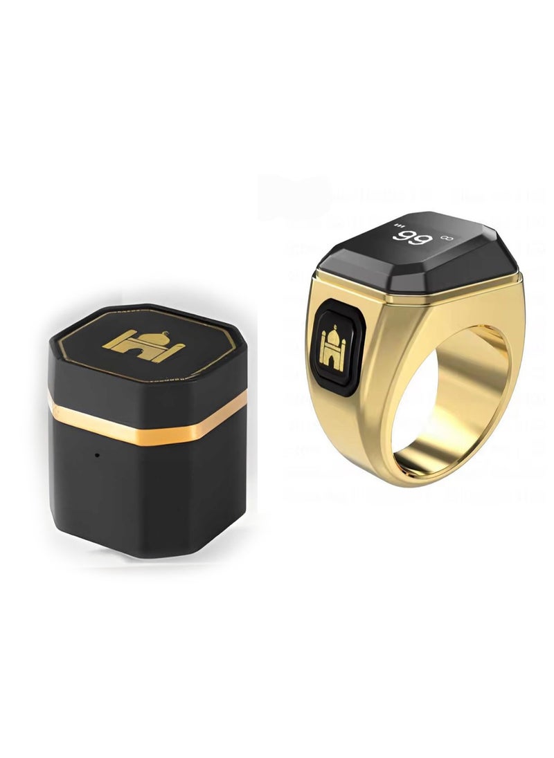 BSTWSH Metal Zinc Alloy Smart Counter Ring for Zikr & Tasbih – Bluetooth-Enabled Digital Tasbeeh Counter with 5 Prayer Time Reminders, OLED Display, Vibration Alerts, and Rechargeable Storage Case - 20mm  - Image 1
