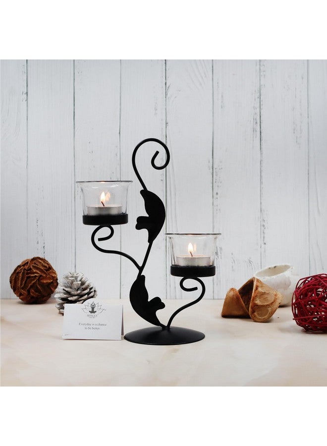 Hosley® Clear Glass Tealight Candle Holders|Black Tealight Candle Holders with Glass Holders Perfect for Home Decor, Birthday, Wedding, Parties,Tabletop,Centerpiece| 2-Cup Centrepiece, with Pack of 2 Tealights - Image 1