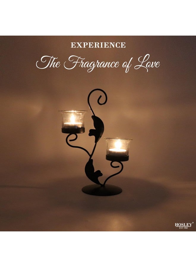 Hosley® Clear Glass Tealight Candle Holders|Black Tealight Candle Holders with Glass Holders Perfect for Home Decor, Birthday, Wedding, Parties,Tabletop,Centerpiece| 2-Cup Centrepiece, with Pack of 2 Tealights - Image 4