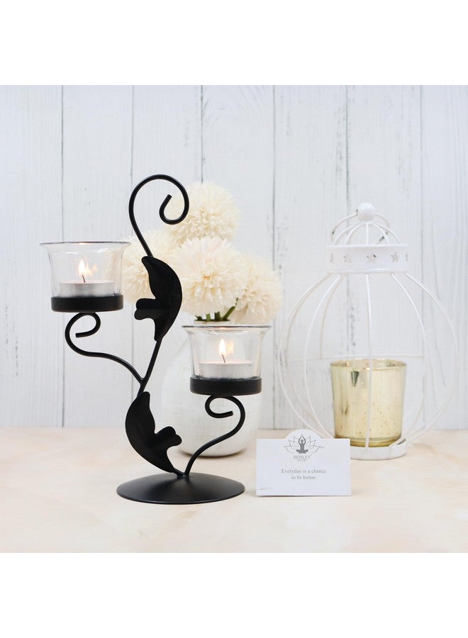 Hosley® Clear Glass Tealight Candle Holders|Black Tealight Candle Holders with Glass Holders Perfect for Home Decor, Birthday, Wedding, Parties,Tabletop,Centerpiece| 2-Cup Centrepiece, with Pack of 2 Tealights - Image 2