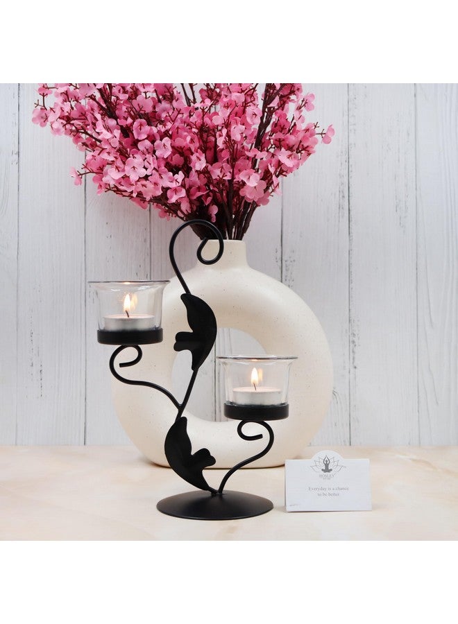 Hosley® Clear Glass Tealight Candle Holders|Black Tealight Candle Holders with Glass Holders Perfect for Home Decor, Birthday, Wedding, Parties,Tabletop,Centerpiece| 2-Cup Centrepiece, with Pack of 2 Tealights - Image 3