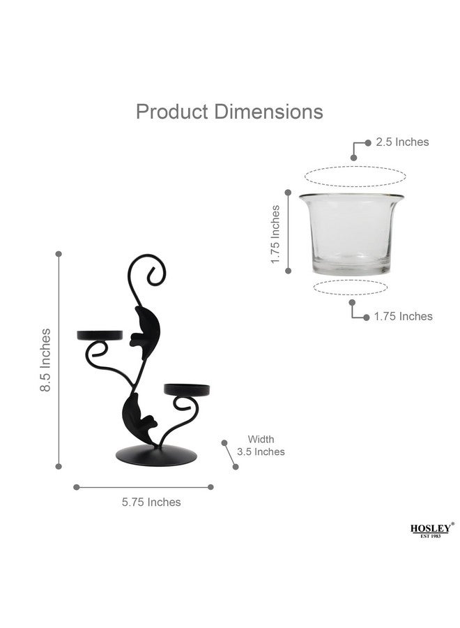 Hosley® Clear Glass Tealight Candle Holders|Black Tealight Candle Holders with Glass Holders Perfect for Home Decor, Birthday, Wedding, Parties,Tabletop,Centerpiece| 2-Cup Centrepiece, with Pack of 2 Tealights - Image 5