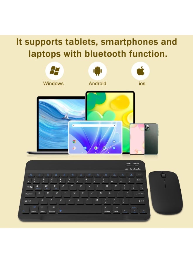 FDTY Rechargeable Bluetooth Keyboard and Mouse Combo, Universal Ultra-Slim Wireless Keyboard Mouse Set for Android Windows iPad iPhone Samsung Tablet Portable Compact Keyboard Set (Black) - Image 2