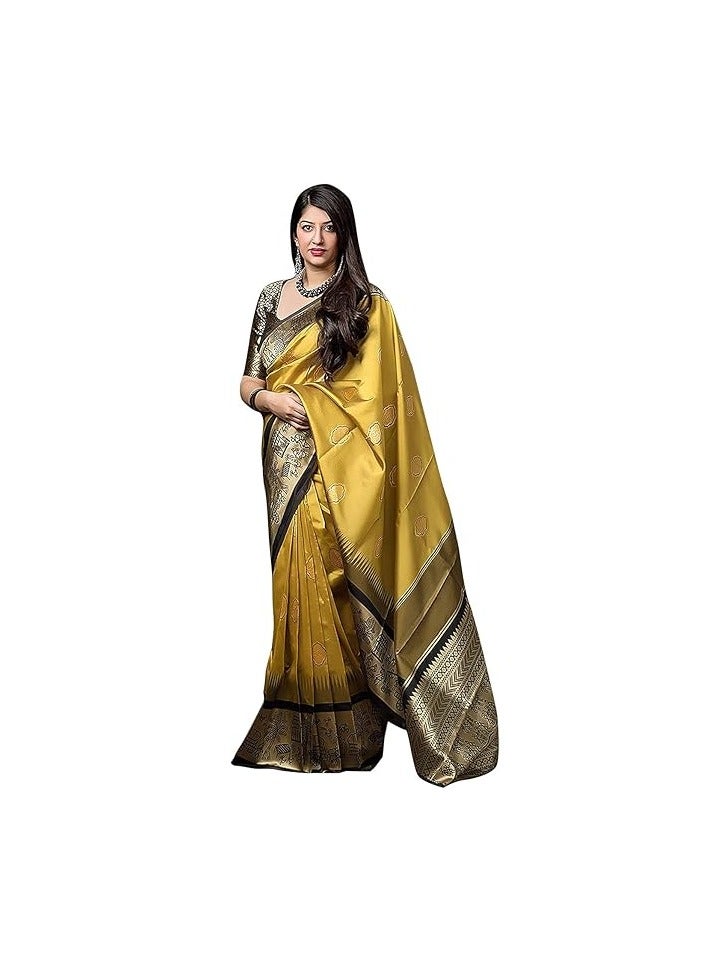 Accessorize Kingdom Women's Kanjivaram Soft Semi Silk Banarasi Saree with Unstitched Blouse Piece - Image 1