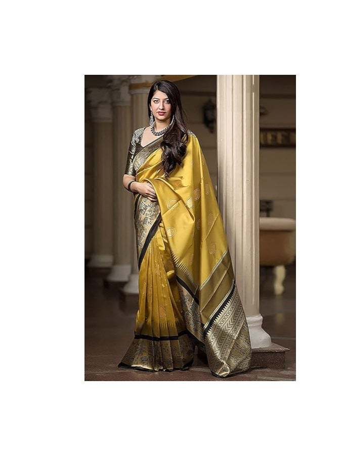 Accessorize Kingdom Women's Kanjivaram Soft Semi Silk Banarasi Saree with Unstitched Blouse Piece - Image 2