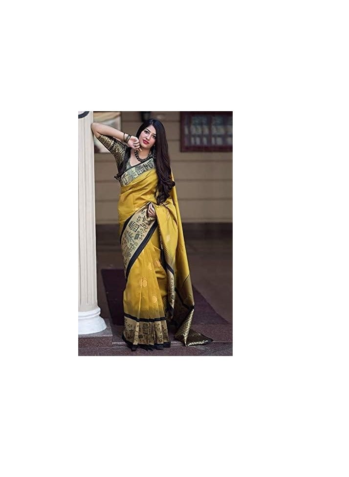 Accessorize Kingdom Women's Kanjivaram Soft Semi Silk Banarasi Saree with Unstitched Blouse Piece - Image 3