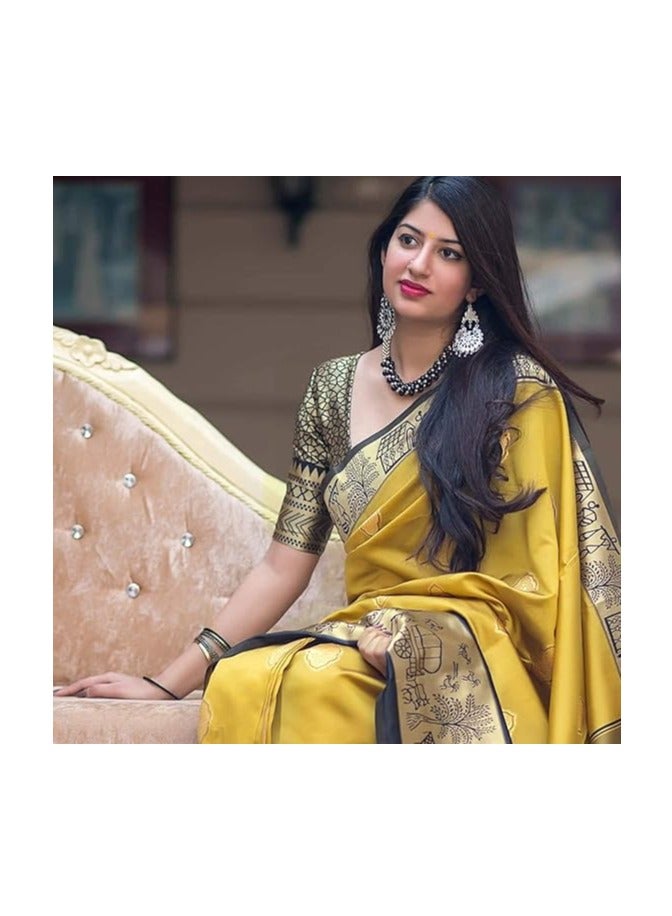Accessorize Kingdom Women's Kanjivaram Soft Semi Silk Banarasi Saree with Unstitched Blouse Piece - Image 4