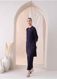 Femmella Solid Mandarin Collar Tunic with Pants Co-Ords by Styli  - Image 3