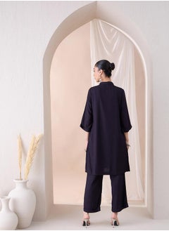 Femmella Solid Mandarin Collar Tunic with Pants Co-Ords by Styli  - Image 2