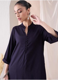 Femmella Solid Mandarin Collar Tunic with Pants Co-Ords by Styli  - Image 4