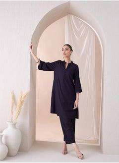 Femmella Solid Mandarin Collar Tunic with Pants Co-Ords by Styli  - Image 5