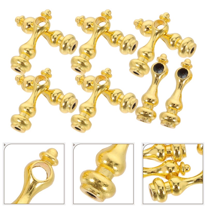 Veemoon 10pcs Shelf Railing Bracket Spindles Connectors, Decorative Gold Metal Spindles Shelves Gallery Rails Railing Post End Caps Connector for Wine Cabinet and Cart Craft Projects (Aperture 6 MM) - Image 3