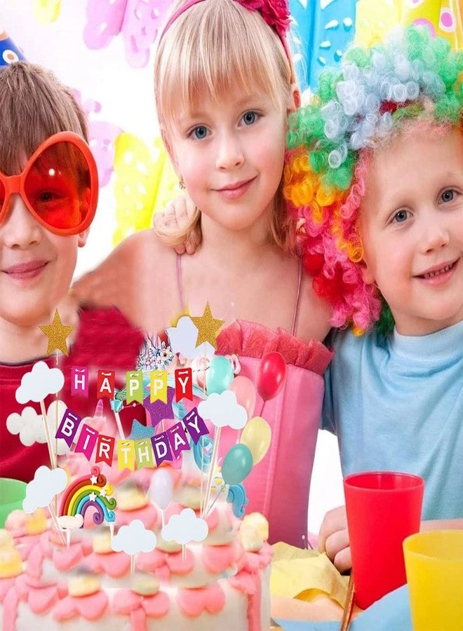 MEMOVAN Rainbow Cake Topper 15pcs Happy Birthday Cake Flag Banner, Colorful Rainbow Clouds Balloon Ball Cake Cupcake Topper Colorful Rainbows Cake Decoration for Boys Girls Birthday Baby Shower Party - Image 4