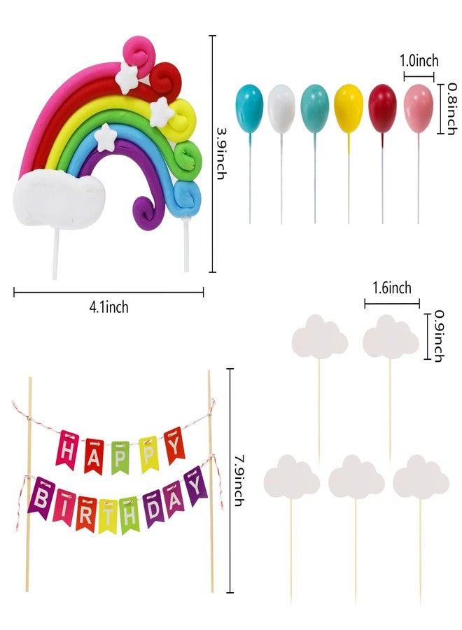 MEMOVAN Rainbow Cake Topper 15pcs Happy Birthday Cake Flag Banner, Colorful Rainbow Clouds Balloon Ball Cake Cupcake Topper Colorful Rainbows Cake Decoration for Boys Girls Birthday Baby Shower Party - Image 2