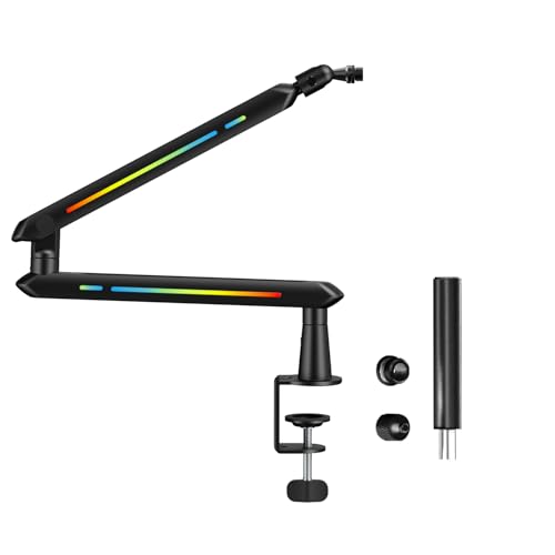 Audio Array AA-19BL RGB Low Profile Boomarm Stand with Riser | 71cm reach & 20 RGB lighting effects & Built-In Cable Management | Matte finish with Flexible adjustments | 2Kg Weight Capacity | Black - Image 1
