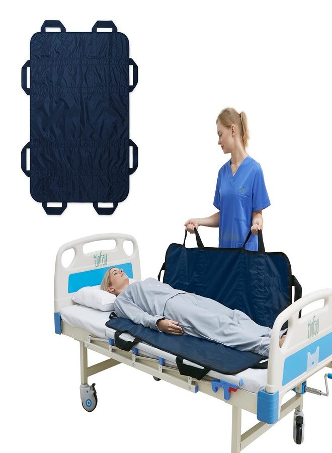 TINFAU 50" x 40" Positioning Bed Pad with Handles Washable Draw Sheets for Hospital Bed Ridden Patient Clothes Waterproof Glide Sheets for Patients Moving Pad for Lifting &Transfer Sheet Nylon,Blue - Image 1