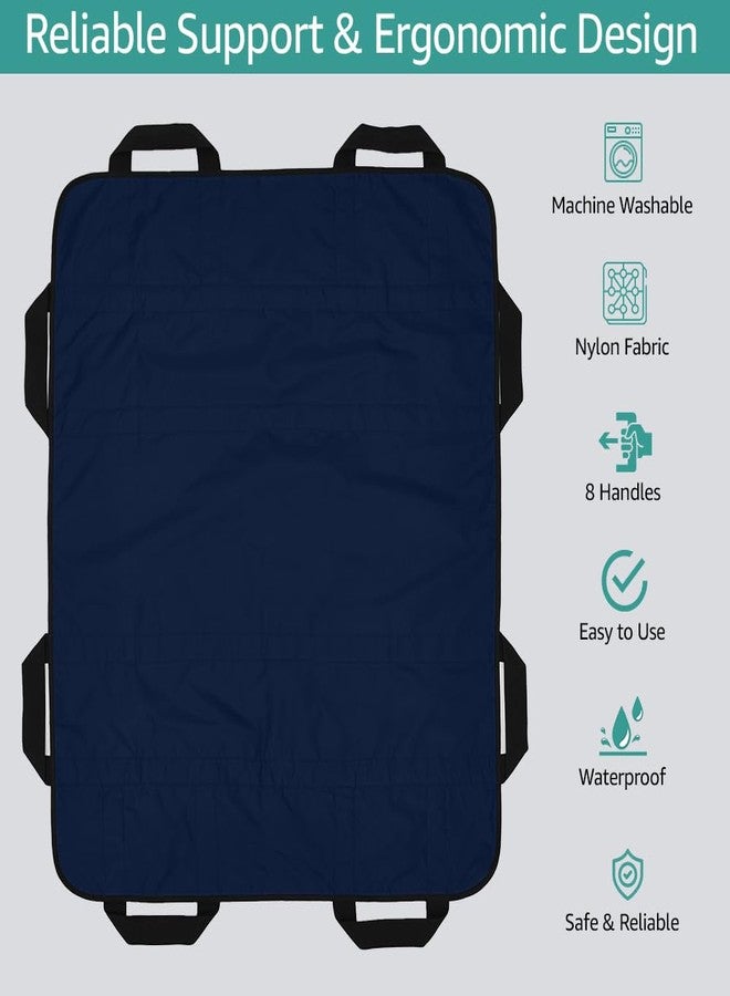 TINFAU 50" x 40" Positioning Bed Pad with Handles Washable Draw Sheets for Hospital Bed Ridden Patient Clothes Waterproof Glide Sheets for Patients Moving Pad for Lifting &Transfer Sheet Nylon,Blue - Image 3