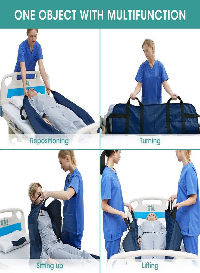TINFAU 50" x 40" Positioning Bed Pad with Handles Washable Draw Sheets for Hospital Bed Ridden Patient Clothes Waterproof Glide Sheets for Patients Moving Pad for Lifting &Transfer Sheet Nylon,Blue - Image 2