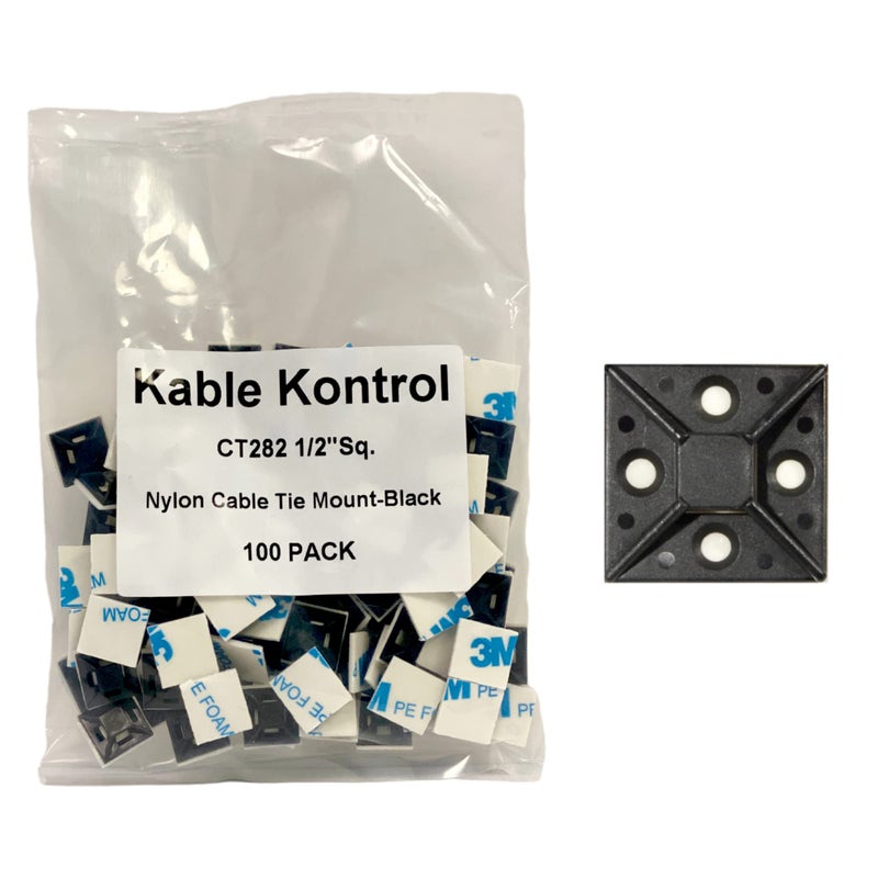 Kable Kontrol Zip Tie Mounts 1/2 Sq Black 100 Pcs Adhesive Backed Multi-Purpose Uv-Resistant Mounting Squares Nylon Cable Tie Wrap Anchor Pads For Cable Management - Image 1