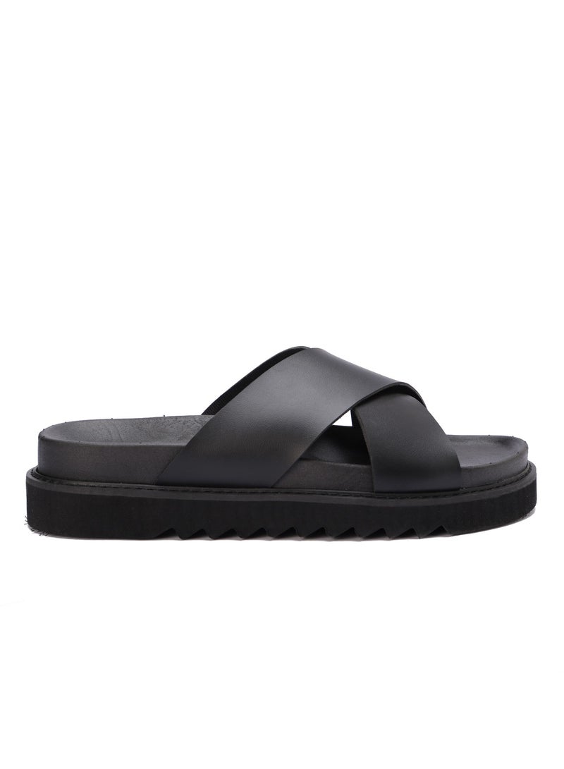 Men's Shoes - Stylish and Comfortable Everyday Cross Design - Made of the Finest Leather Materials - Non-Slip Sole - Black  - Image 4