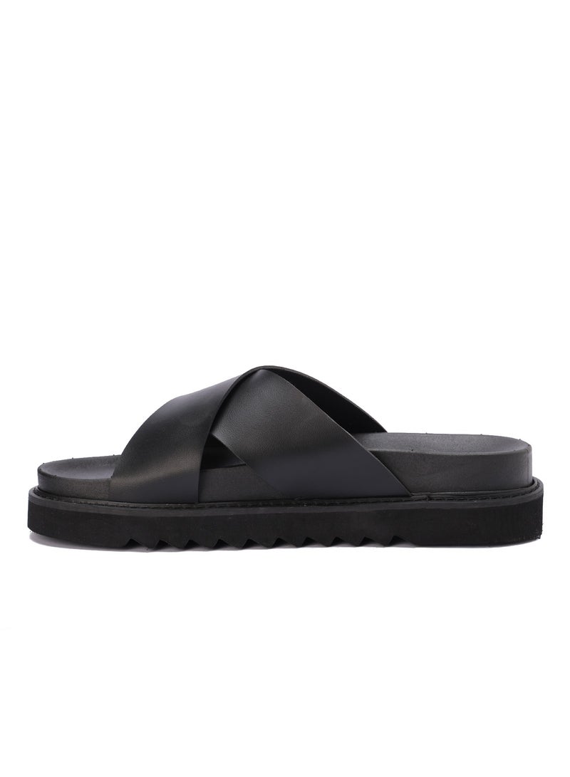 Men's Shoes - Stylish and Comfortable Everyday Cross Design - Made of the Finest Leather Materials - Non-Slip Sole - Black  - Image 5
