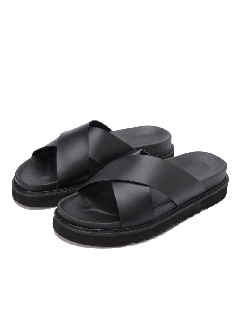 Men's Shoes - Stylish and Comfortable Everyday Cross Design - Made of the Finest Leather Materials - Non-Slip Sole - Black  - Image 3