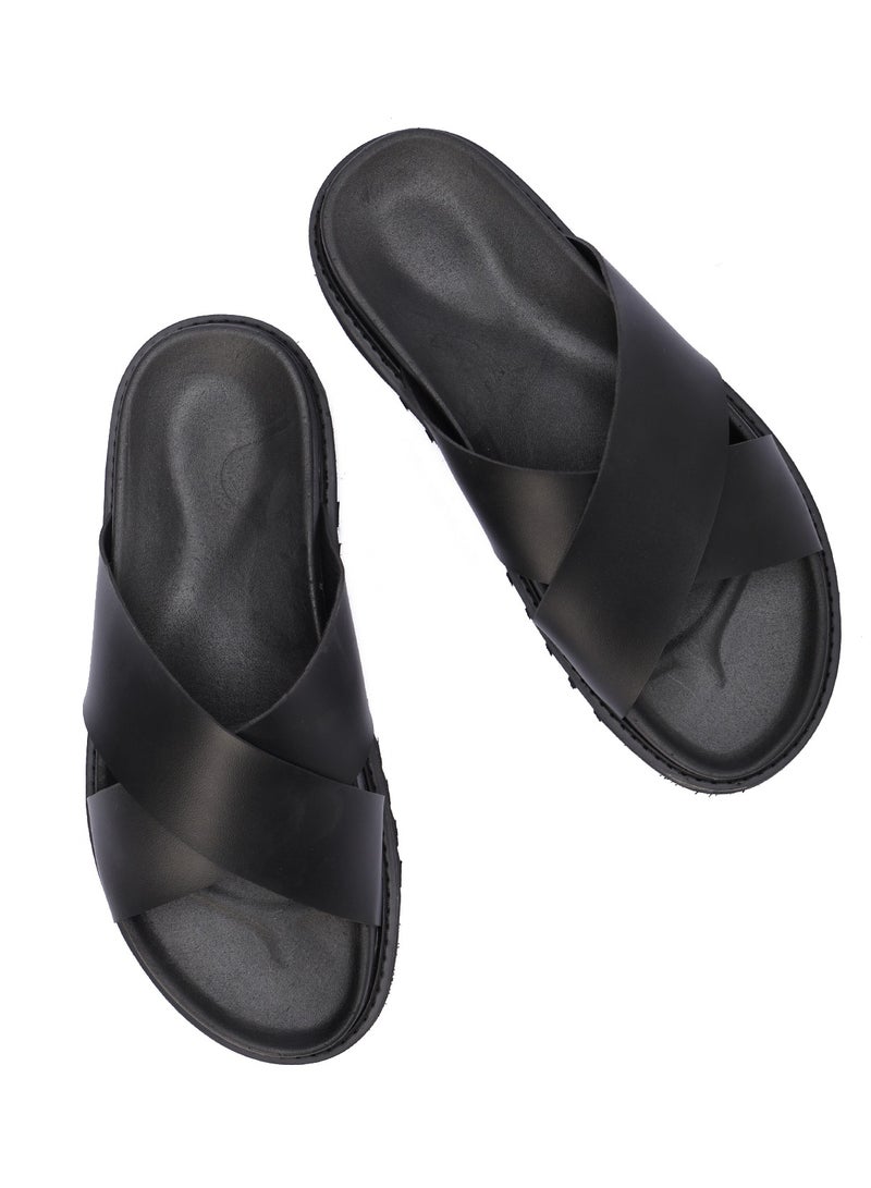 Men's Shoes - Stylish and Comfortable Everyday Cross Design - Made of the Finest Leather Materials - Non-Slip Sole - Black  - Image 2