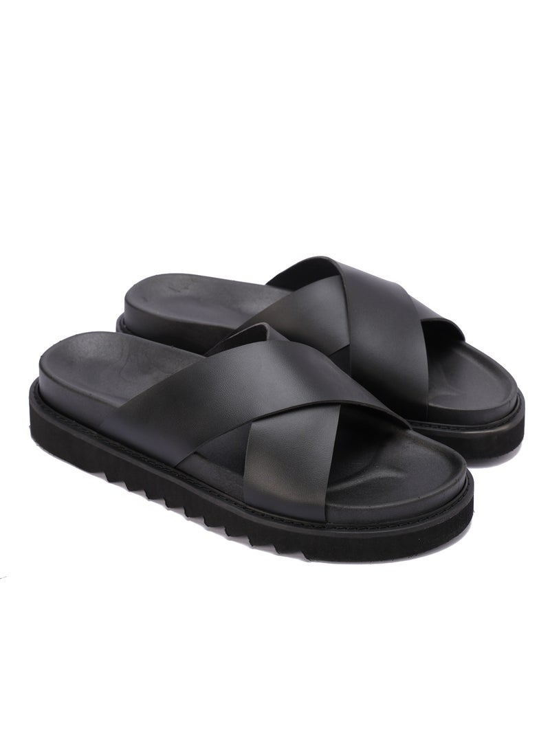 Men's Shoes - Stylish and Comfortable Everyday Cross Design - Made of the Finest Leather Materials - Non-Slip Sole - Black  - Image 1