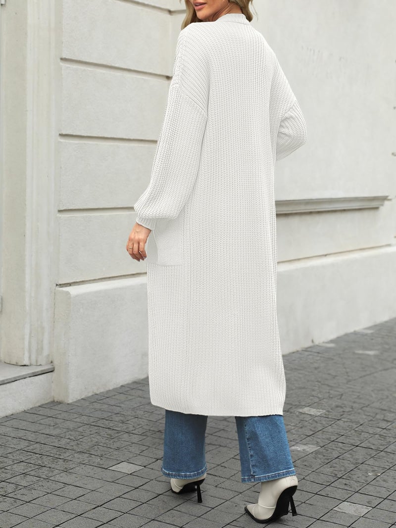 LILLUSORY Womens Long Cardigan Fall Sweater 2025 Plus Size Oversized Chunky Ribbed Cable Knit Cozy Coat Outfit Clothes Coatigan Jacket Fashion Trendy Winter White XL - Image 3