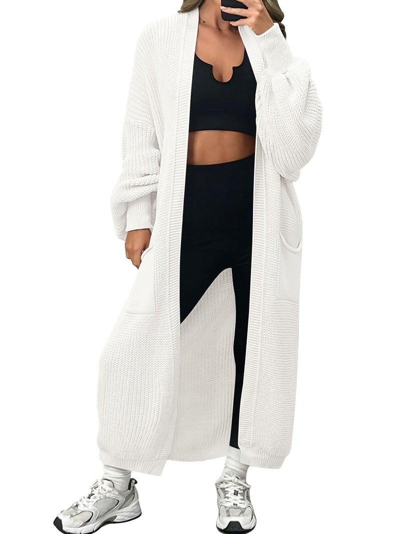LILLUSORY Womens Long Cardigan Fall Sweater 2025 Plus Size Oversized Chunky Ribbed Cable Knit Cozy Coat Outfit Clothes Coatigan Jacket Fashion Trendy Winter White XL - Image 1