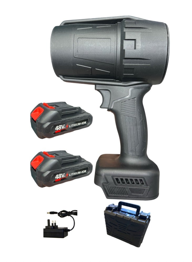 Cordless Storm Turbine Fan Blower, 48V Dual Battery Powered Air Blaster for Leaves, Dust, Snow & BBQ, Multi-Purpose Cleaner with Case and Charger - Image 1