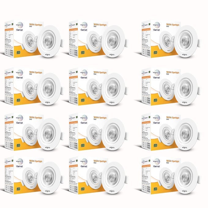GARNET 9W ROUND LED WAVE SPOTLIGHTCOB SPOTLIGHT FOR CEILINGWARM WHITE LIGHT 2700KADJUSTABLE DESIGNRECESSED TILTABLE DOWNLIGHTER FOR FALSE CEILINGCUTOUT 100 MMPACK OF 12