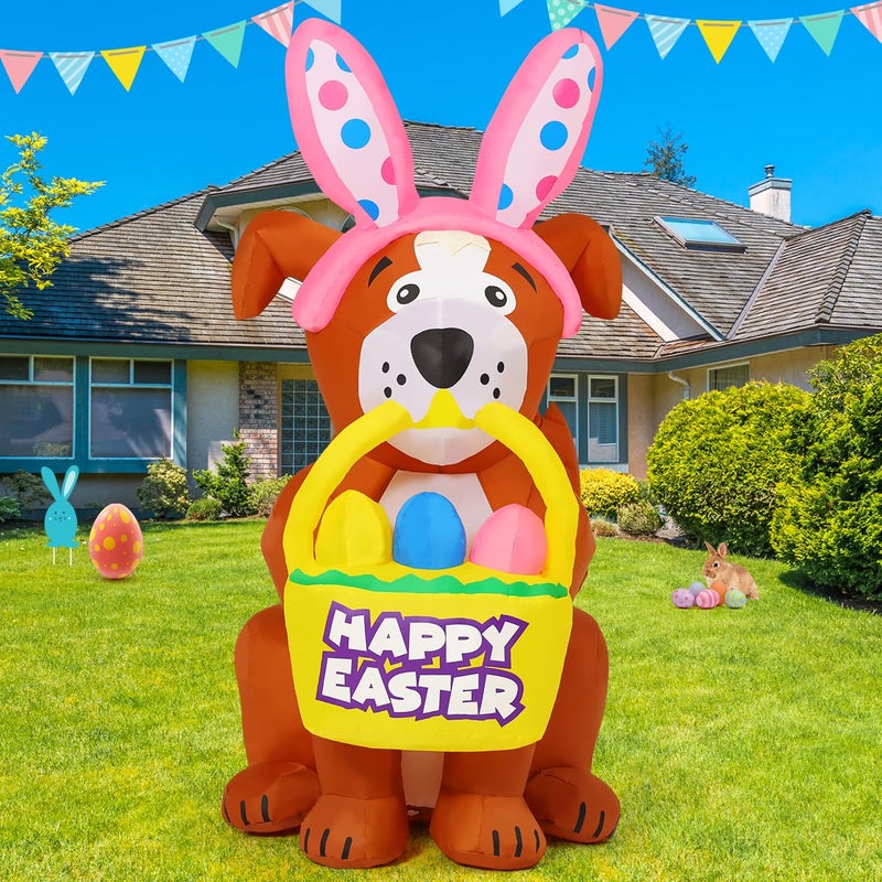 GOOSH 5.2 FT Easter Inflatables Dog Outdoor Decorations Blow Up Yard Cute Dog with Easter Eggs with Built-in LEDs for Easter Party Yard Garden Lawn Holiday Decor - Image 2