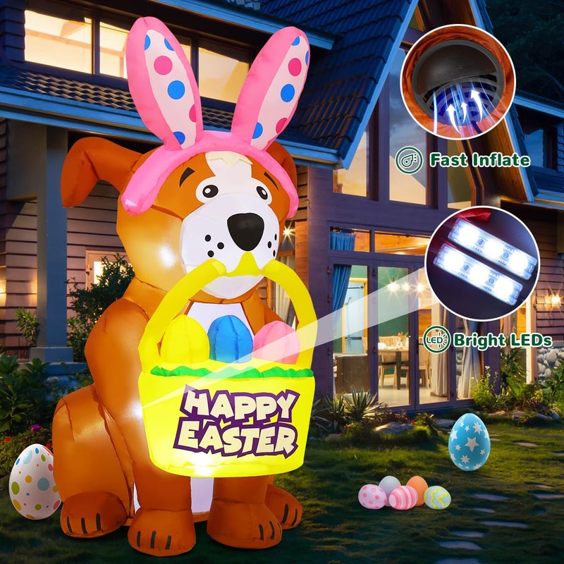 GOOSH 5.2 FT Easter Inflatables Dog Outdoor Decorations Blow Up Yard Cute Dog with Easter Eggs with Built-in LEDs for Easter Party Yard Garden Lawn Holiday Decor - Image 3