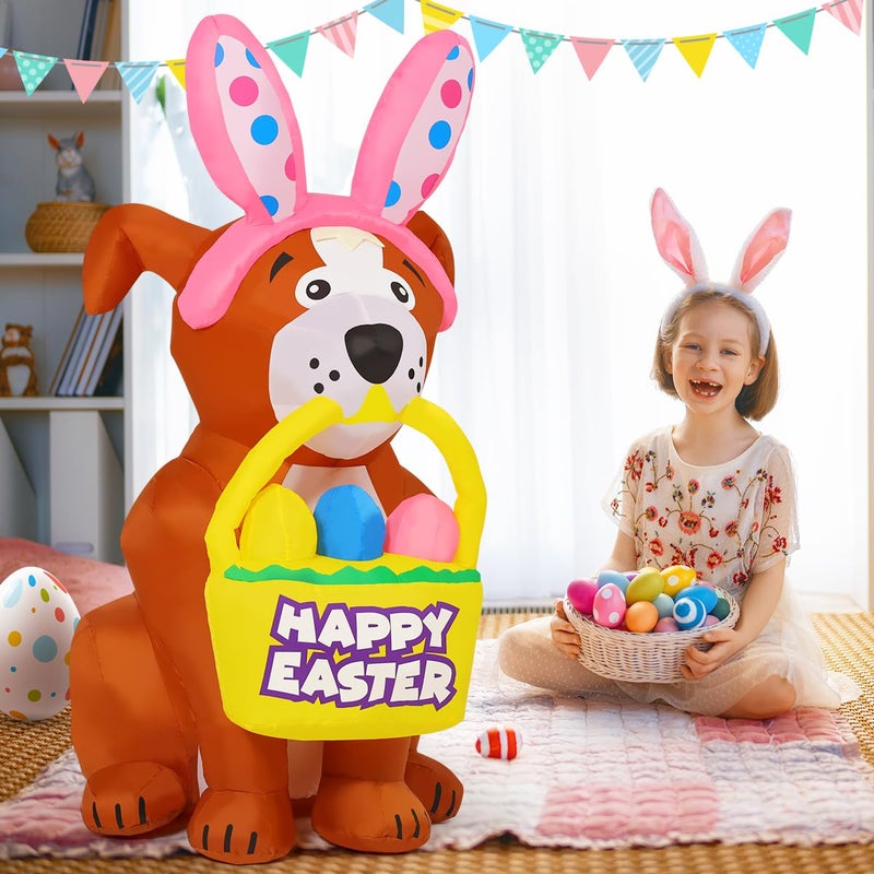 GOOSH 5.2 FT Easter Inflatables Dog Outdoor Decorations Blow Up Yard Cute Dog with Easter Eggs with Built-in LEDs for Easter Party Yard Garden Lawn Holiday Decor - Image 5