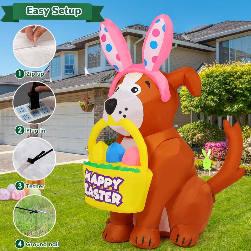 GOOSH 5.2 FT Easter Inflatables Dog Outdoor Decorations Blow Up Yard Cute Dog with Easter Eggs with Built-in LEDs for Easter Party Yard Garden Lawn Holiday Decor - Image 4