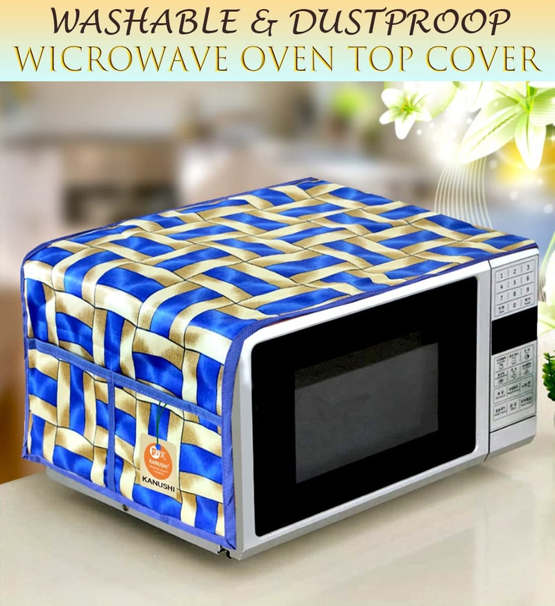 KANUSHI Industries® Microwave/Oven Top Cover with 4 Utility Pockets (VAR-MICRO-BLUE-GOLDEN-LINE-01) - Image 2
