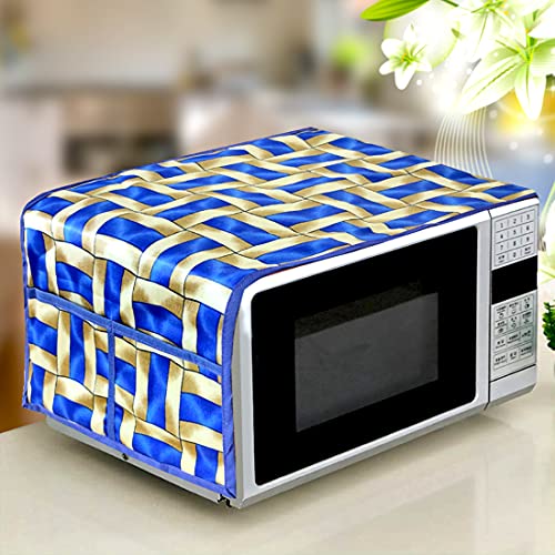 KANUSHI Industries® Microwave/Oven Top Cover with 4 Utility Pockets (VAR-MICRO-BLUE-GOLDEN-LINE-01) - Image 1