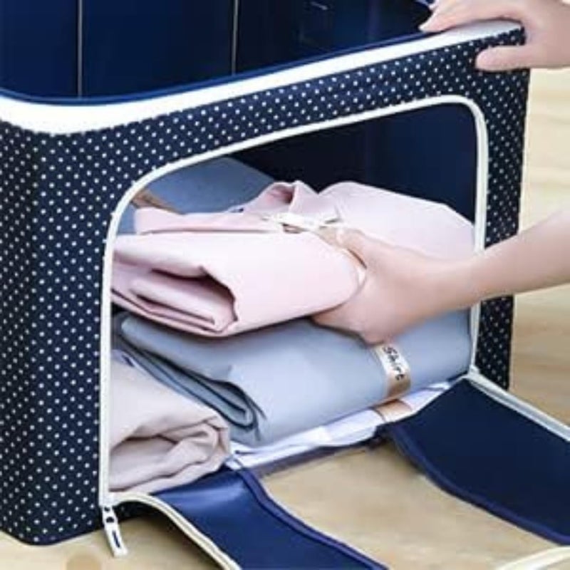 Descaler Descaler 66 Ltr storage bag Foldable Steel Frame Cloths Zip Organizer Bag and Oxford Fabric Storage Living Cover Boxes For Wardrobe Organizer Shelves Clothes Sarees Bed Sheet Blanket Pack of 1 - Image 5
