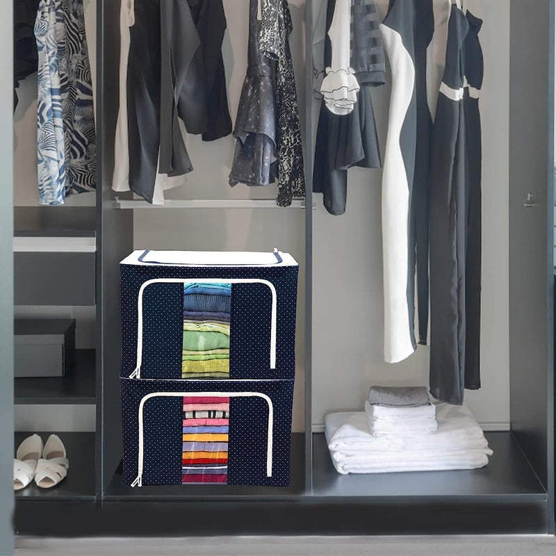 Descaler Descaler 66 Ltr storage bag Foldable Steel Frame Cloths Zip Organizer Bag and Oxford Fabric Storage Living Cover Boxes For Wardrobe Organizer Shelves Clothes Sarees Bed Sheet Blanket Pack of 1 - Image 4
