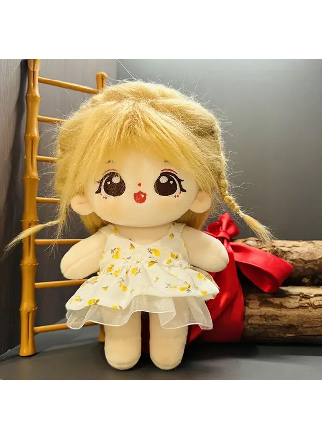 Rice Yellow Yarn Skirt Floral Dress for 7.87 Inch Dolls with Pigtails - Image 1