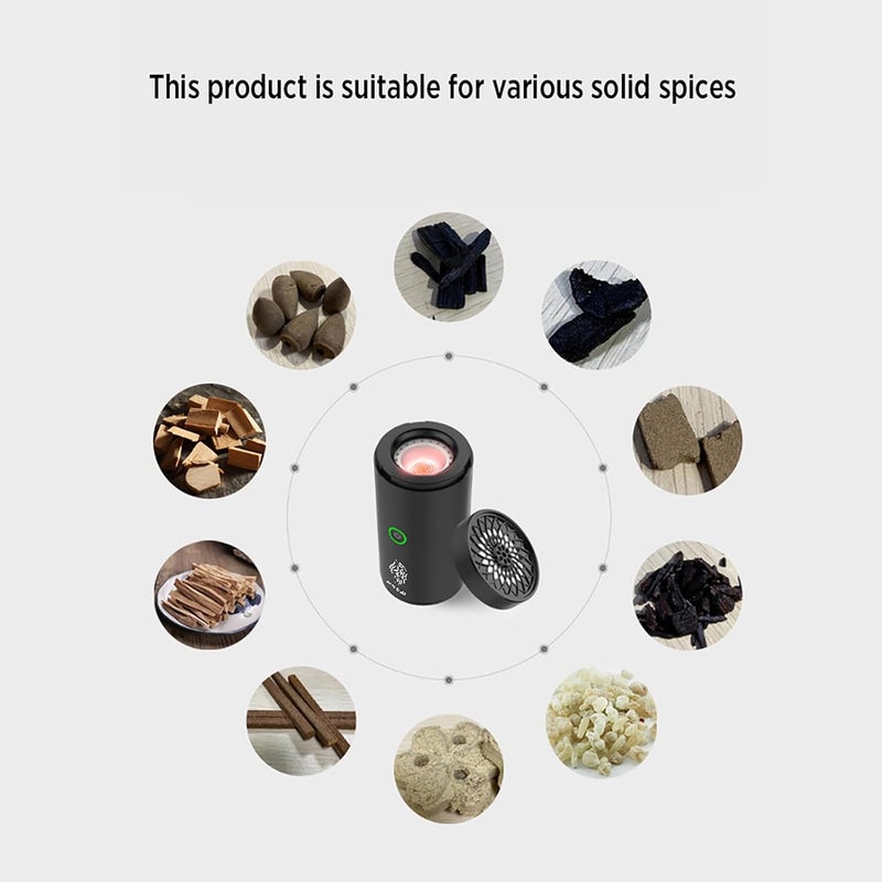 ACHAS Electric Incense Burner, ACHAS Portable Aroma Diffuser USB Rechargeable for Car and Home Decor Gift-Black - Image 2
