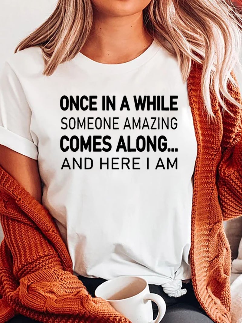 Foreign trade Independent Station Women's top Round Neck Slogan Printed Short-sleeved t-shirt - Image 1