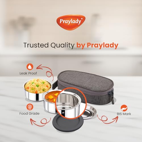 Praylady Lunchmate | Stainless Steel 2-Container Insulated Lunch Box with Food-Grade Silicone Lid | Leak-Proof, Hot & Cold Tiffin with Bag | Keeps Food Fresh & Warm (300ML) - Image 4