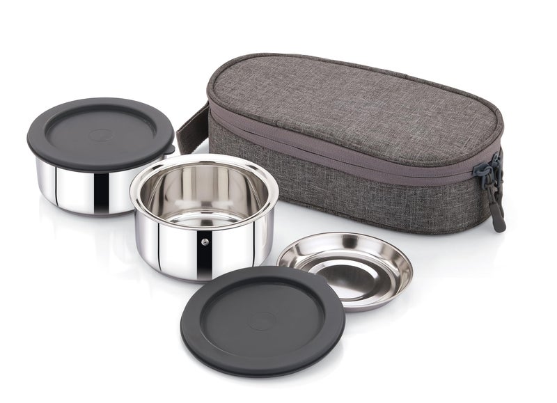 Praylady Lunchmate | Stainless Steel 2-Container Insulated Lunch Box with Food-Grade Silicone Lid | Leak-Proof, Hot & Cold Tiffin with Bag | Keeps Food Fresh & Warm (300ML) - Image 1
