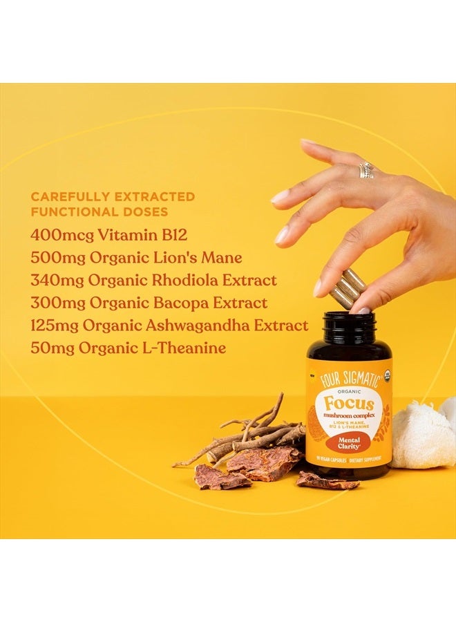 Four Sigmatic Focus Capsules | Lion's Mane Supplement Capsules | Brain Boosting Complex with Ashwagandha, Bacopa Monnieri & Rhodiola | Vegan Nootropic Adaptogen & Mushroom Supplement | 30 Servings - Image 5