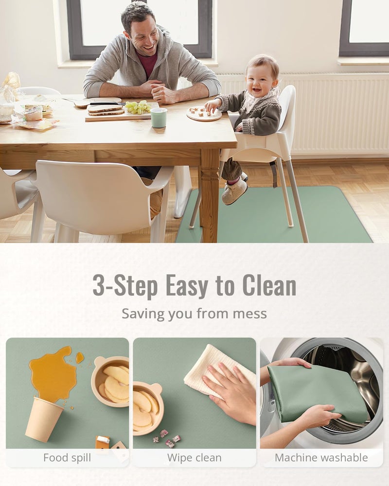 Blissful Diary Baby Splat Mat for Under High Chair, 50.4 x 50.4 Inch Wipeable Splash Mat, Waterproof and Washable, Anti-Slip Floor Protector, Sage Green - Image 5